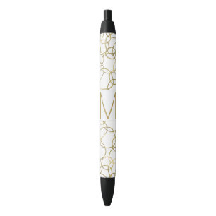 Stylo Noir Monogramme blanc Gold Glam Cercles élégants