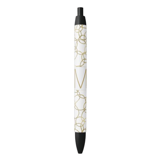 Stylo Noir Monogramme blanc Gold Glam Cercles élégants (devant Vertical)