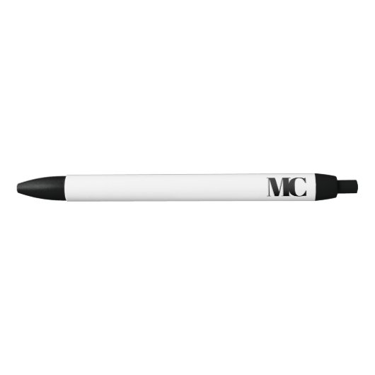 Stylo Noir Monogramme Blanc Noir Élégant Moderne (Devant)