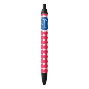 Stylo Noir Monogramme bleu et rouge de point de polka