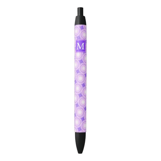 Stylo Noir Monogramme cercles violets motif (devant Vertical)