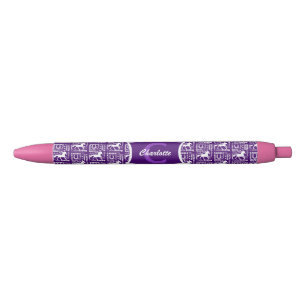 Stylo Noir Monogramme Cheval équitation mignonne fille violet