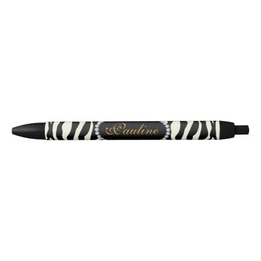 Stylo Noir Monogramme chic de diamant de Faux d'impression de (Devant)