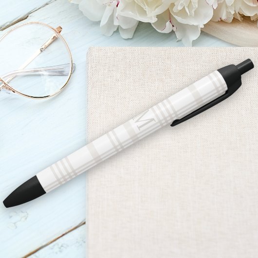 Stylo Noir Monogramme Classic Élégant Minimal Initial Plaid