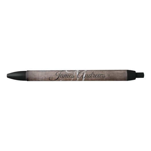 Stylo Noir Monogramme de bois rustique moderne (Devant)