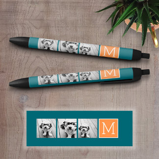 Stylo Noir Monogramme de collection de photos orange et bleu 