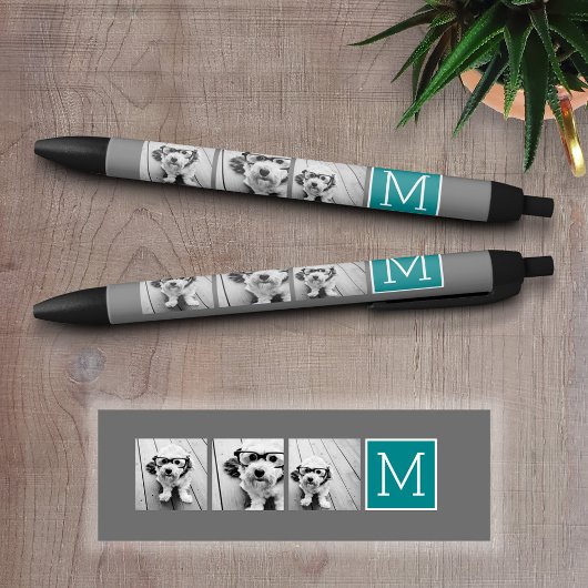 Stylo Noir Monogramme de collection de photos Turquoise et gr
