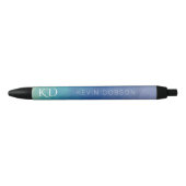 Stylo Noir Monogramme de couleur bleue et nom simple (Devant)