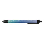 Stylo Noir Monogramme de couleur bleue et nom simple (Bas)