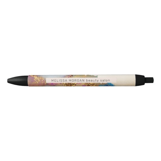 Stylo Noir monogramme de feuille d'or fausse aquarelle (Devant)