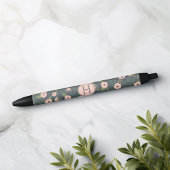 Stylo Noir Monogramme de fleurs de minuit