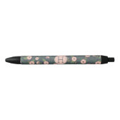 Stylo Noir Monogramme de fleurs de minuit (Devant)