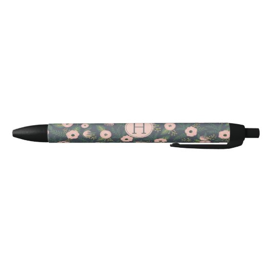 Stylo Noir Monogramme de fleurs de minuit (Bas)