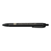 Stylo Noir Monogramme de luxe personnalisé avec nom d'or (Bas)