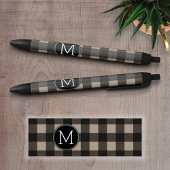 Stylo Noir Monogramme de Motif de bison noir de lin rustique