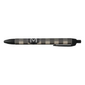 Stylo Noir Monogramme de Motif de bison noir de lin rustique (Bas)