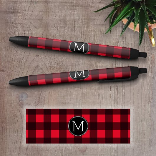 Stylo Noir Monogramme de Motif de buffle rouge et noir rustiq