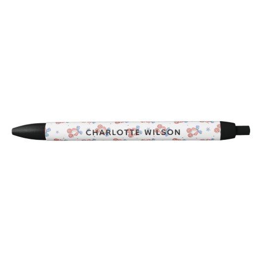 Stylo Noir Monogramme de nom de script à noeud disco cerise C (Devant)