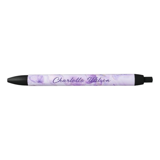 Stylo Noir Monogramme de nom de script d'art violet abstrait (Devant)