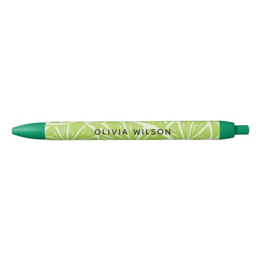 Stylo Noir Monogramme de nom de script de lime verte d'été (Devant)