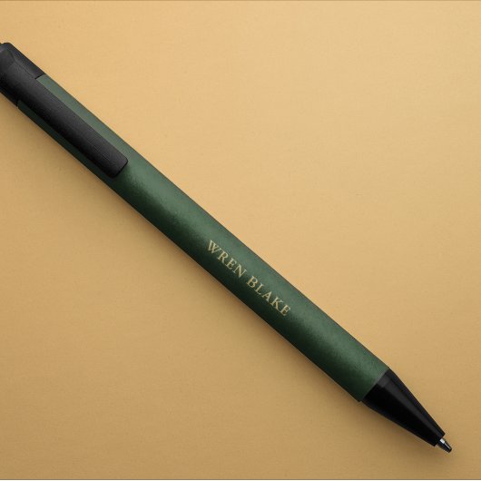 Stylo Noir Monogramme de nom de script élégant vert foncé et 