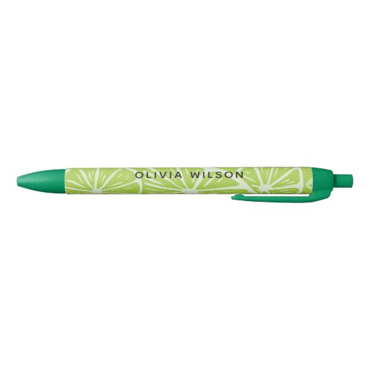 Stylo Noir Monogramme de nom de script lime vert d'été (Bas)