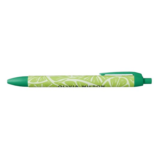 Stylo Noir Monogramme de nom de script lime vert d'été (Haut)