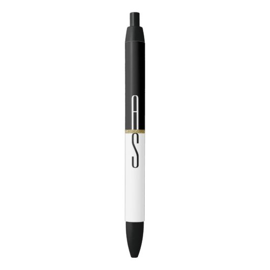 Stylo Noir Monogramme de Parties scintillant Noir Blanc & Or  (devant Vertical)