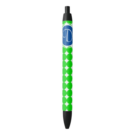 Stylo Noir Monogramme de point Polka bleu et vert (devant Vertical)