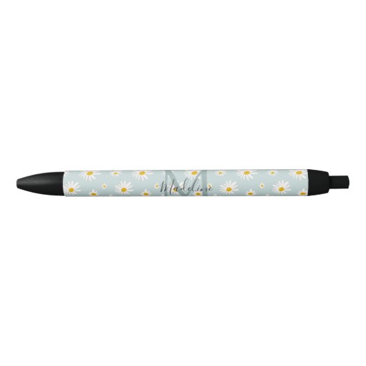 Stylo Noir Monogramme de script chic minimal daisy sarcelle (Devant)
