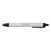 Stylo Noir Monogramme de script chic minimal daisy sarcelle (Bas)