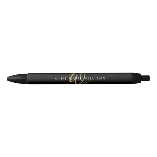 Stylo Noir Monogramme de script or noir moderne (Devant)