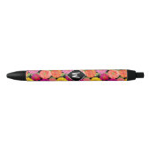 Stylo Noir Monogramme de Zinnias d'été floral rétro (Devant)