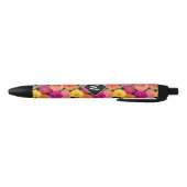 Stylo Noir Monogramme de Zinnias d'été floral rétro (Bas)