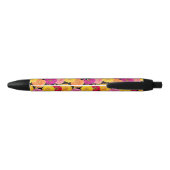 Stylo Noir Monogramme de Zinnias d'été floral rétro (Dos)