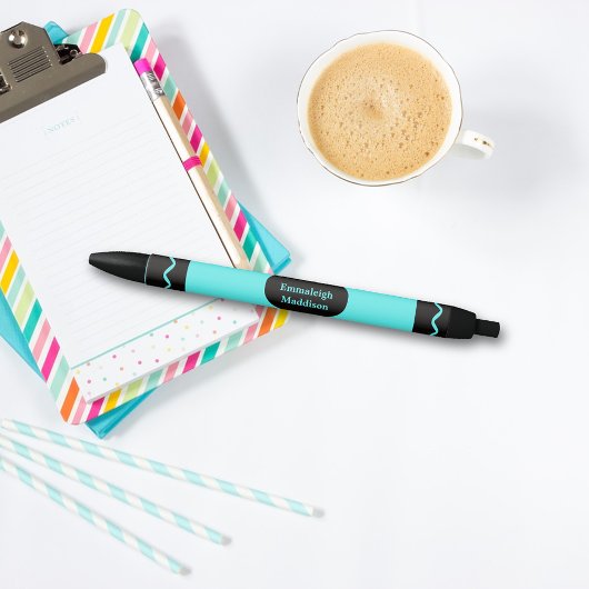 Stylo Noir Monogramme d'enveloppement couleur turquoise Crayo