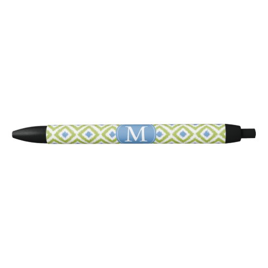 Stylo Noir Monogramme Diamants bleu et vert Motif Ikat (Devant)