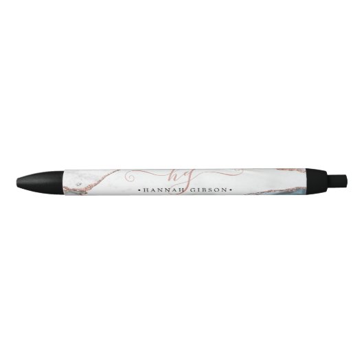 Stylo Noir Monogramme doré rose marbré pailleté sarcelle écri (Devant)