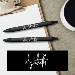 Stylo Noir Monogramme élégant écriture noir or