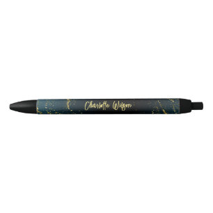 Stylo Noir Monogramme élégant en écriture cursive avec paille