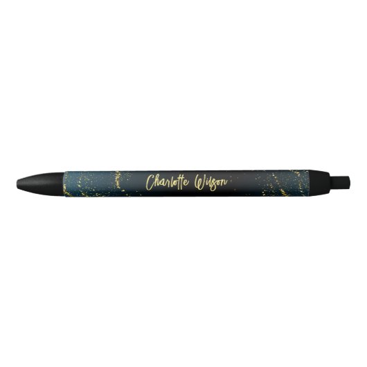 Stylo Noir Monogramme élégant en écriture cursive avec paille (Devant)