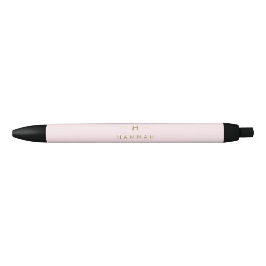 Stylo Noir Monogramme Élégant Minimal Rose Pâle et Or (Devant)