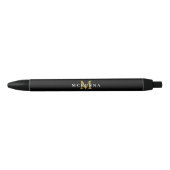 Stylo Noir Monogramme élégant noir or classique initiale nom (Devant)