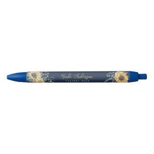 Stylo Noir Monogramme Elégant tournesol rustique Enseignant e