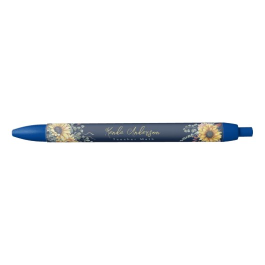 Stylo Noir Monogramme Elégant tournesol rustique Enseignant e (Devant)