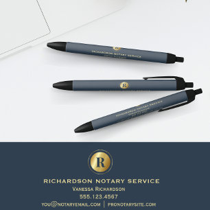 Stylo Noir Monogramme en or bleu poli classique Promo Notaire