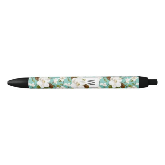 Stylo Noir Monogramme floral de Magnolia (Devant)
