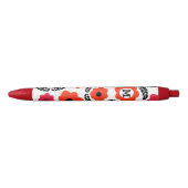Stylo Noir Monogramme floral orange et rouge moderne (Devant)