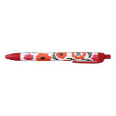 Stylo Noir Monogramme floral orange et rouge moderne (Bas)