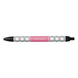 Stylo Noir Monogramme géométrique bleu vert et rose Motif